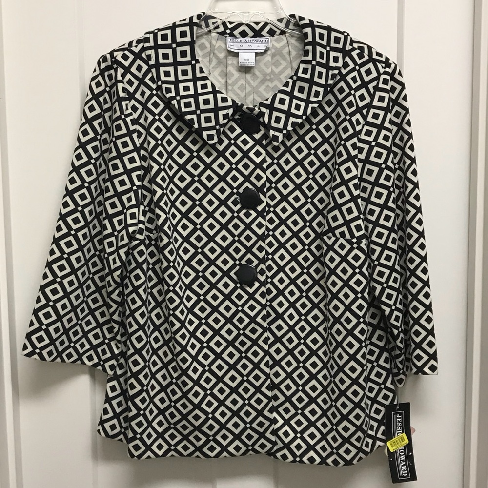 Jessica Howard Black/Cream Geometric Blazer NWT